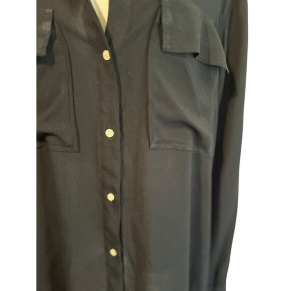 GAP Shirt Boyfriend Fit Long Sleeve XL Viscose True Black Semi Sheer Button Up - Picture 6 of 9